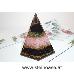 Orgonit Pyramide 6-eckig: Schörl Turmalin & Rosenquarz, 